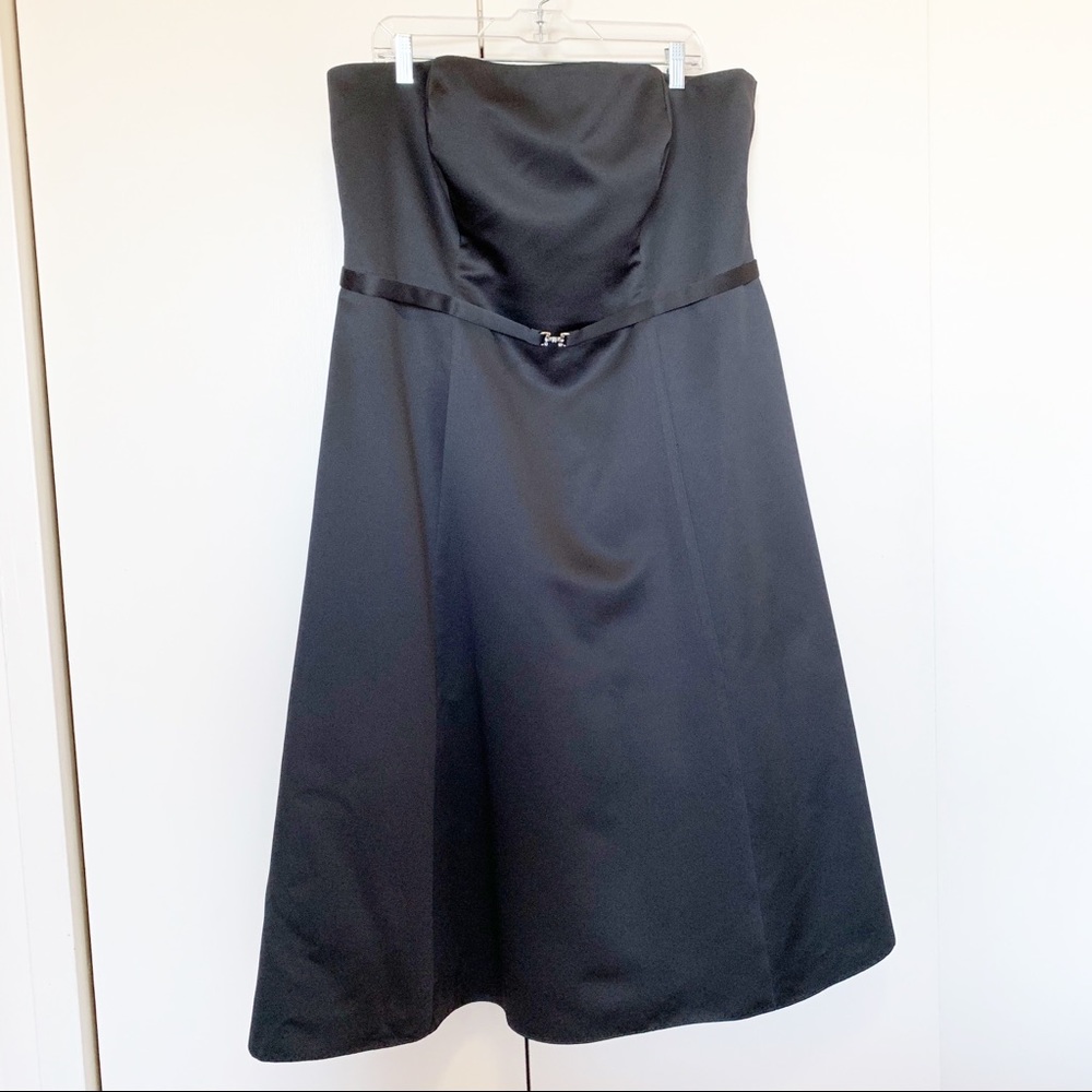 DAVIDS BRIDAL BLACK DRESS SATIN  STRAPLESS FORMAL  SPECIAL OCCASION SZ 20